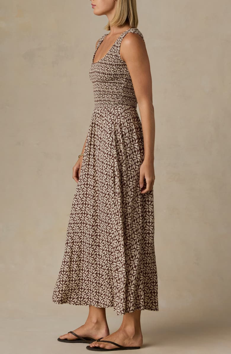 Faherty Sophia Smocked Sleeveless Dress, Alternate, color, Chocolate Petal
