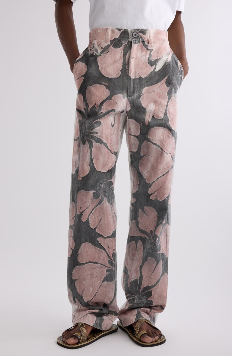 Dries Van Noten Pynam Floral & Solid Straight Leg Pants, Main, color, Dessin A