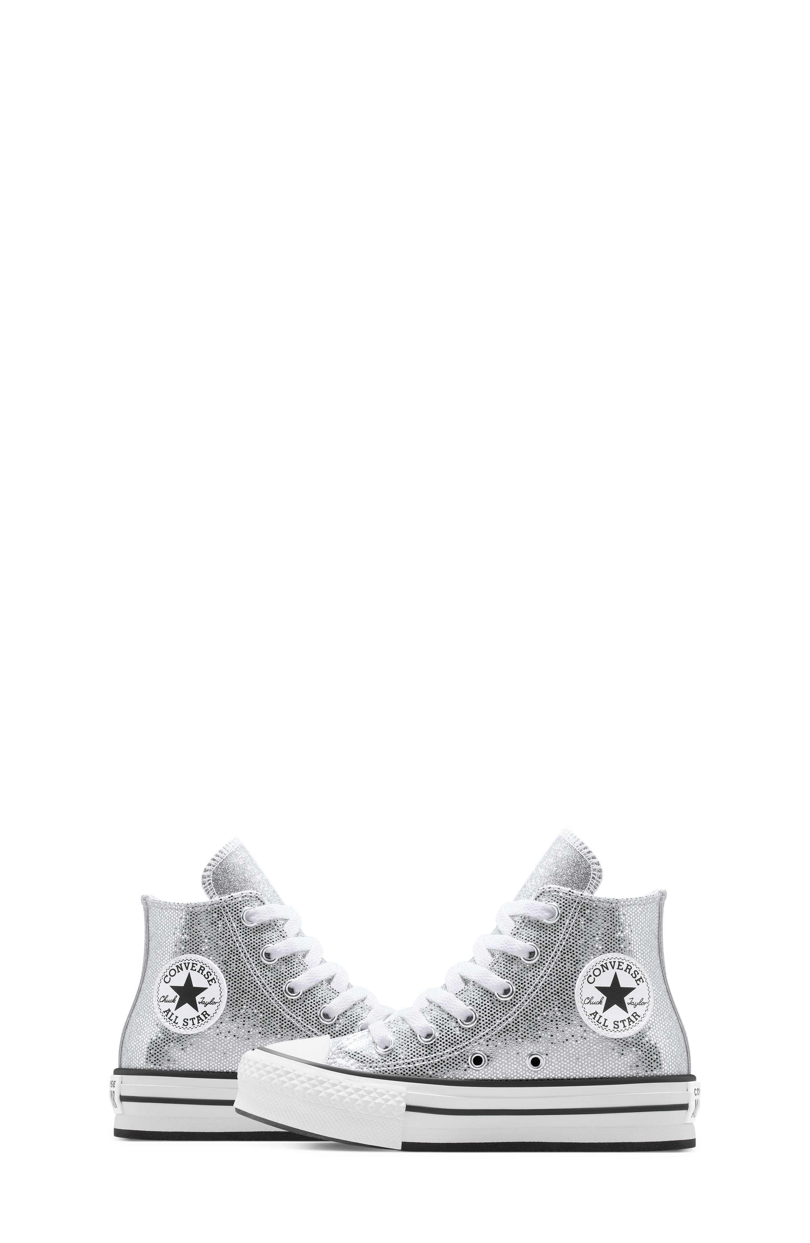 Converse Kids' Chuck Taylor All Star Lift Disco High Top Platform Sneaker, Alternate, color, Silver/ White/ Barely Grey