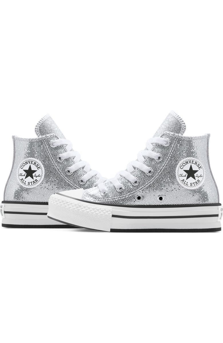 Converse Kids' Chuck Taylor All Star Lift Disco High Top Platform Sneaker, Alternate, color, Silver/ White/ Barely Grey