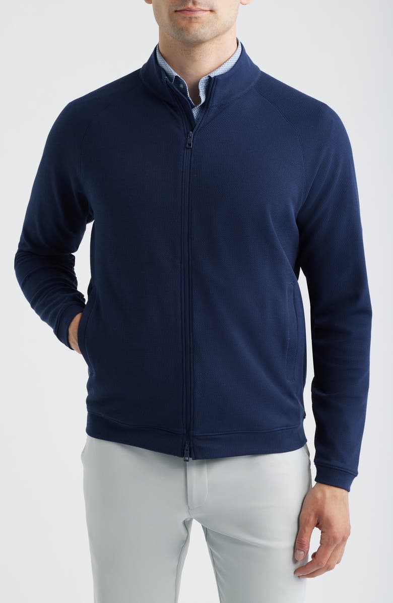 Peter Millar Cradle Full Zip Long Sleeve Piqué Knit Shirt, Alternate, color, Navy