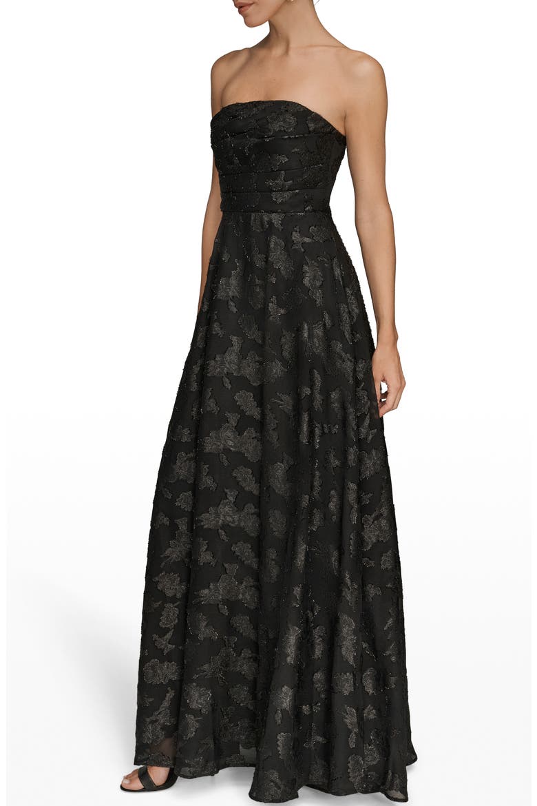 Ruched Metallic Strapless Gown, Alternate, color, BLACK