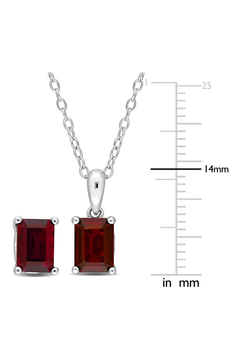 Emerald Cut Garnet Pendant Necklace & Stud Earrings Set, Alternate, color, RED
