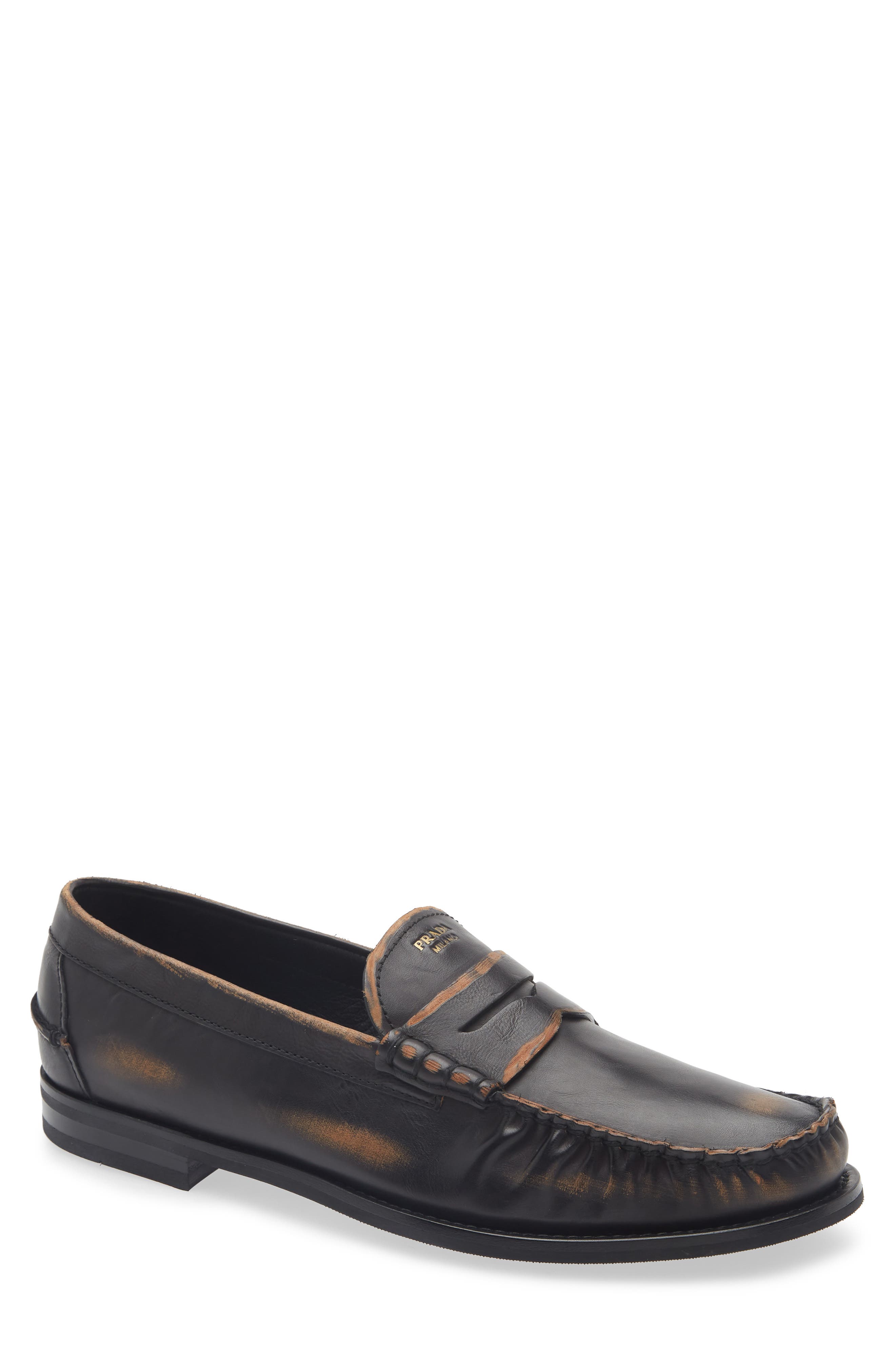 Antiqued Leather Loafer, Main, color, NERO/ CUOIO