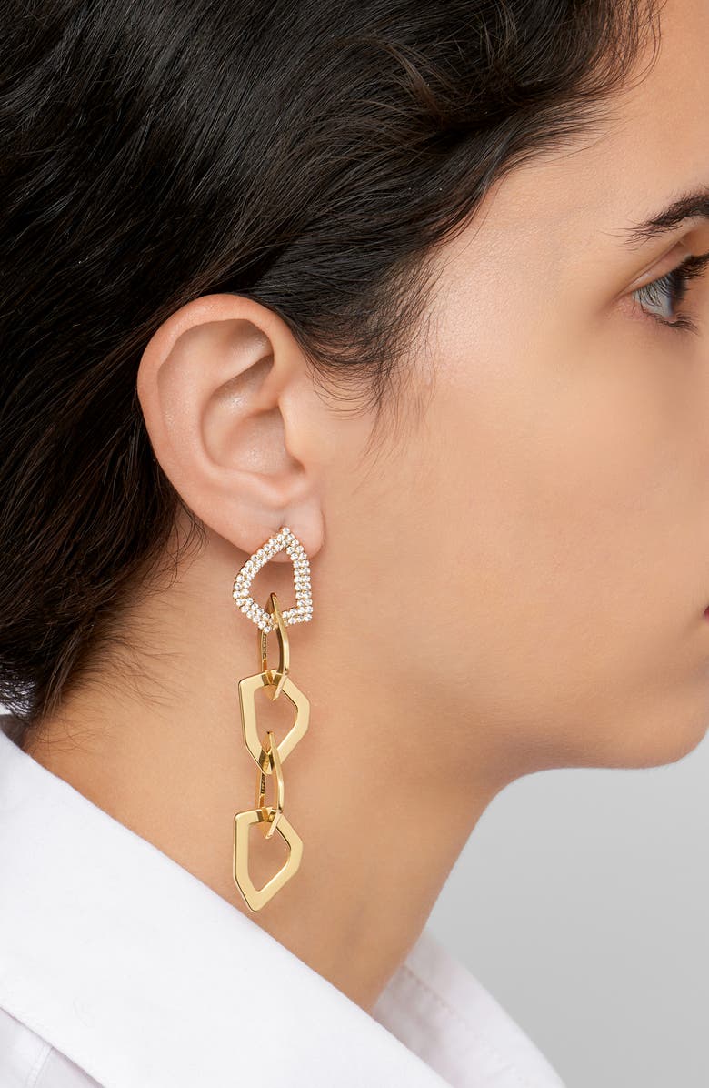 Adornia 14K Gold Plated Pavé Swarovski Crystal Organic Link Drop Earrings, Alternate, color, Yellow