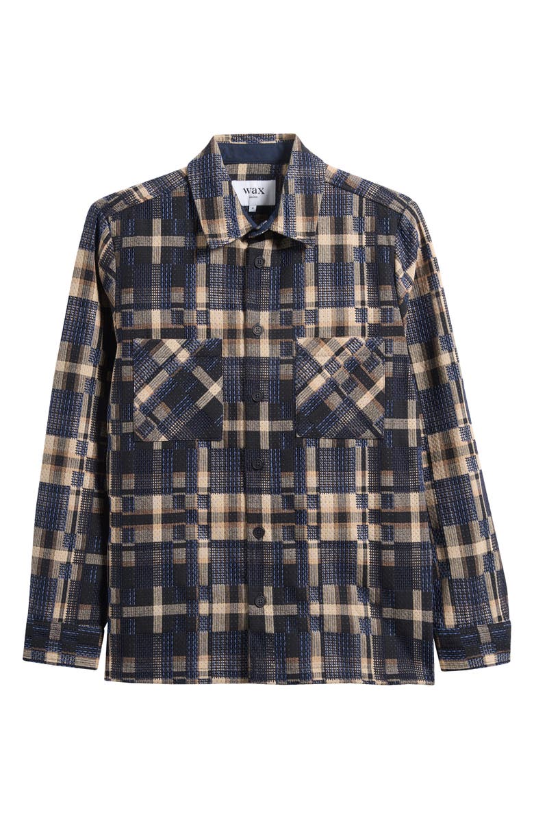 Wax London Whiting Glitch Check Overshirt, Main, color, Natural / Navy