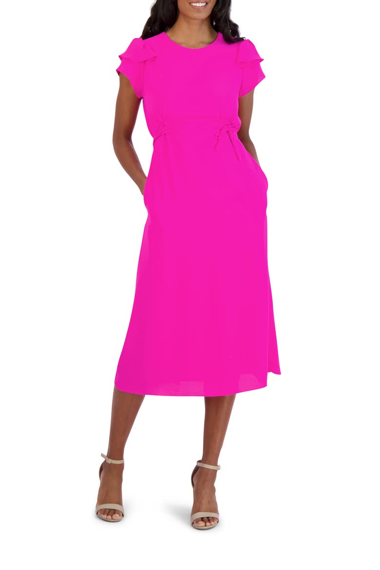 Ruffle Sleeve Empire Waist Midi Dress, Main, color, FUCHSIA