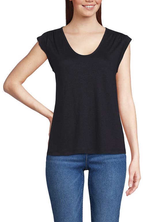 LANDS' END LANDS' END LINEN BLEND CAP SLEEVE GATHERED SHOULDER TEE