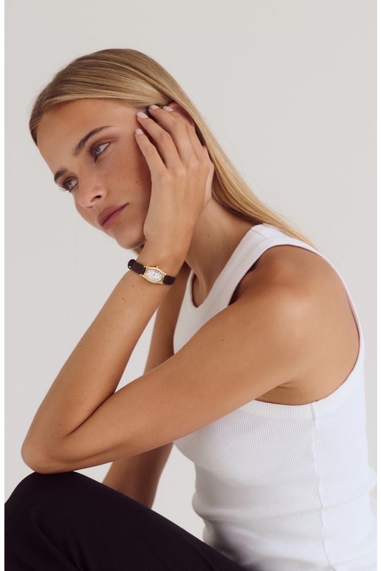 Emmeline Leather Strap Watch, 16mm x 24mm, Alternate, color, WHITE ESPRESSO CROC