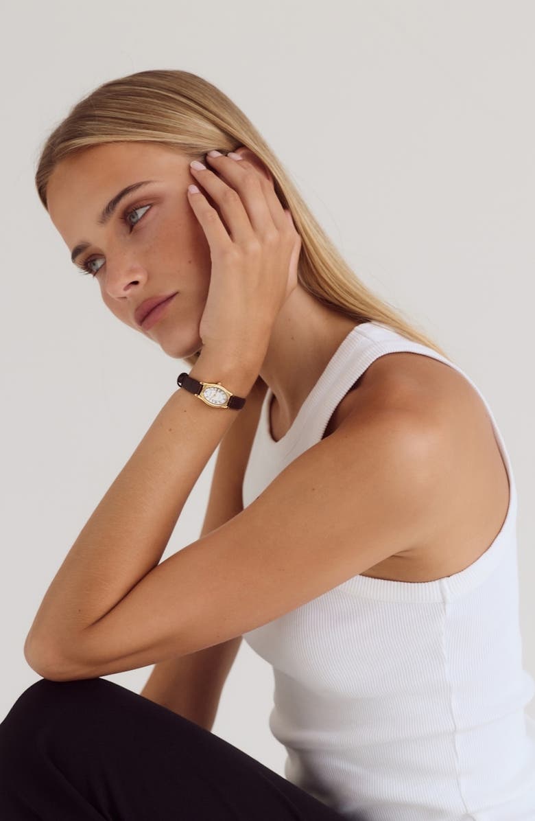 CENDRE Emmeline Leather Strap Watch, 16mm x 24mm, Alternate, color, White Espresso Croc