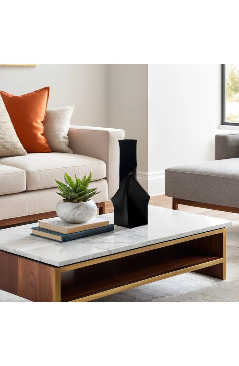 DinaDecor Geo Black Short Vase, Alternate, color, Black