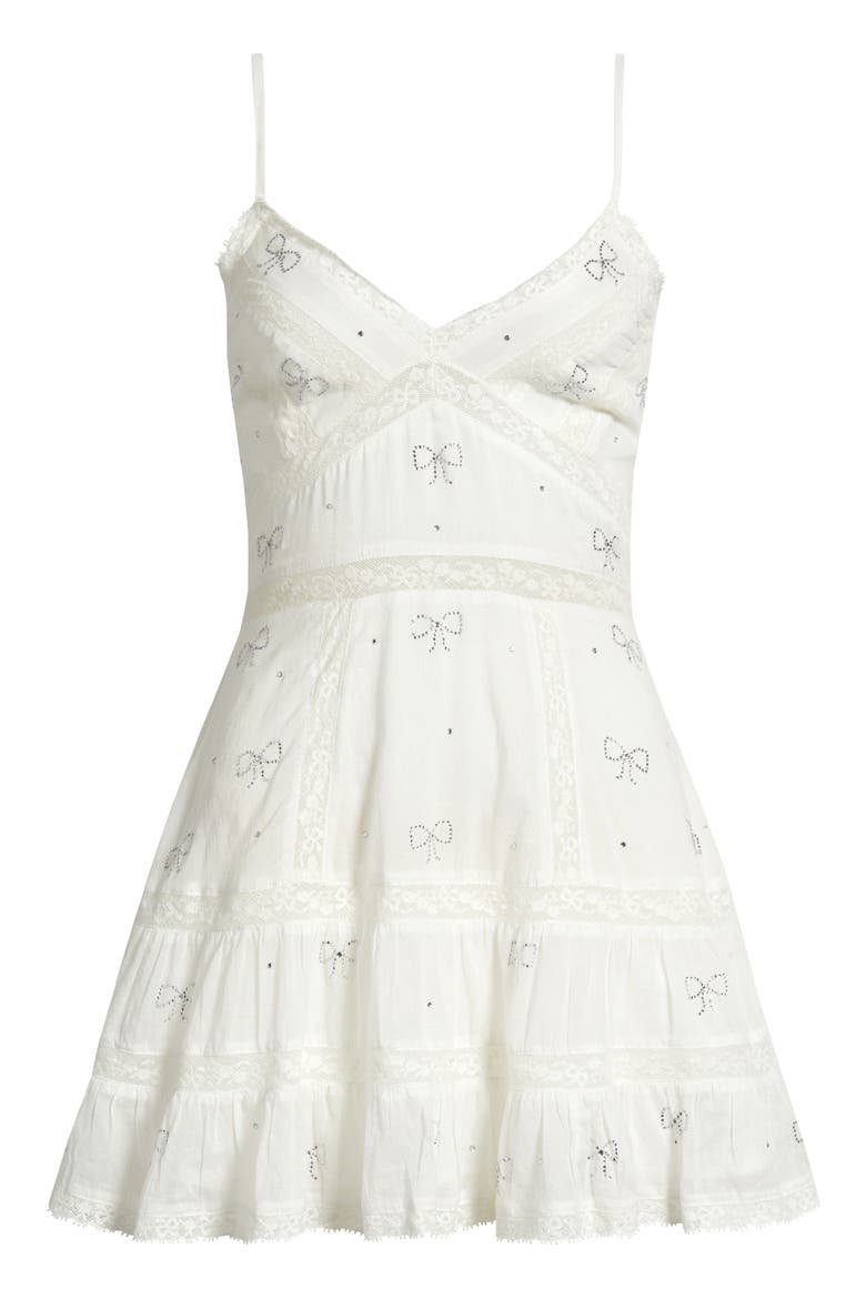 Soblina Rhinestone Bow Cotton Minidress, Alternate, color, WHITE