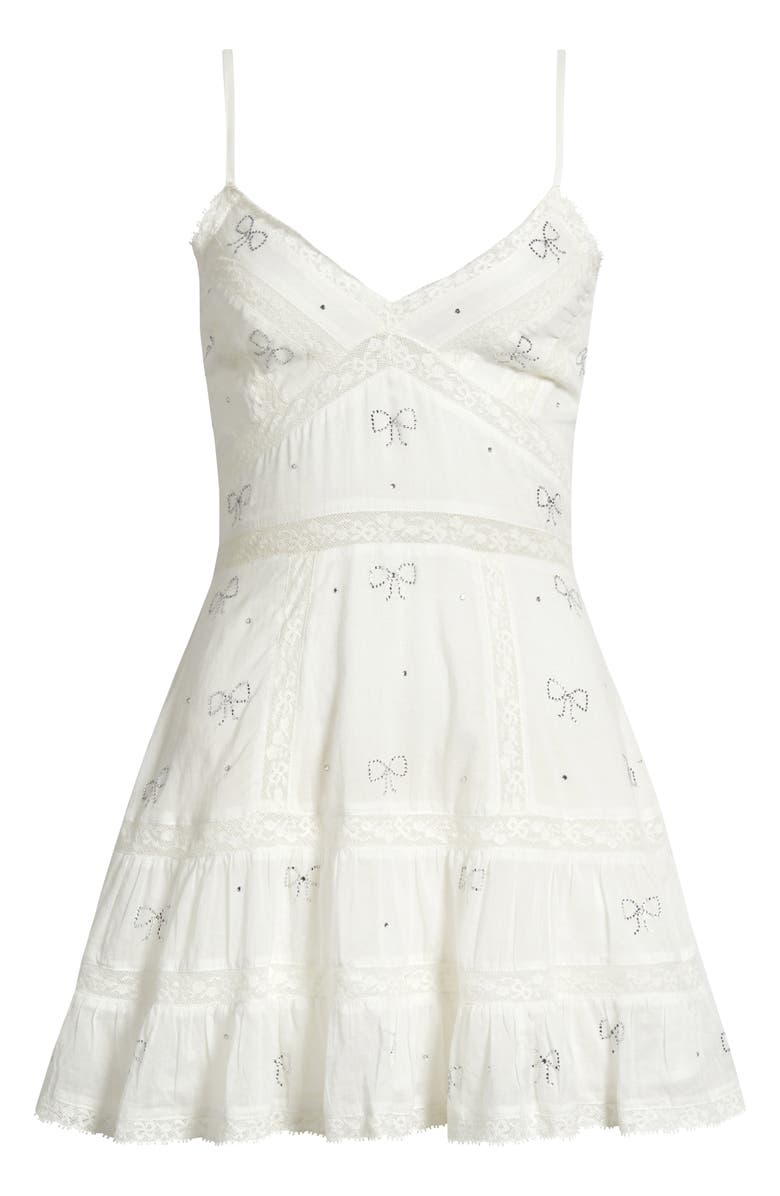 LoveShackFancy Soblina Rhinestone Bow Cotton Minidress, Alternate, color, White
