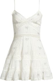 LoveShackFancy Soblina Rhinestone Bow Cotton Minidress