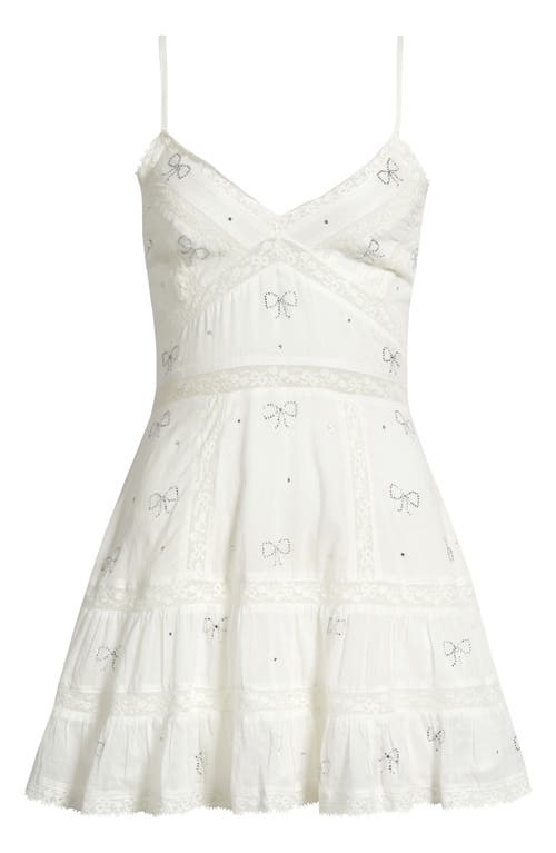 Loveshackfancy Soblina Rhinestone Bow Cotton Minidress In Multi