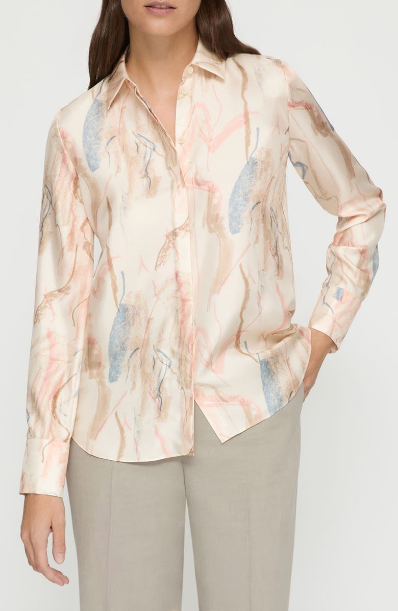 Lafayette 148 New York Scottie Painter's Palette Silk Twill Button-Up Shirt, Main, color, 