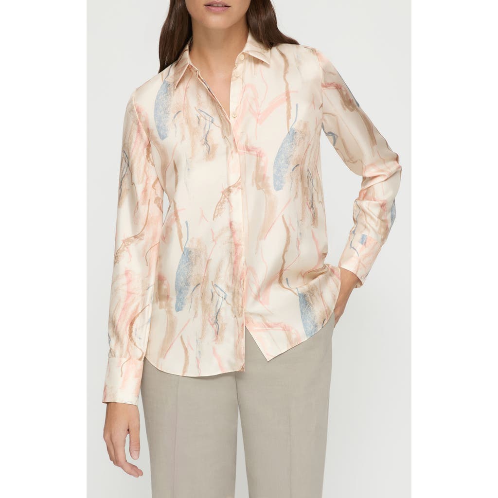 Lafayette 148 Gesture Print Silk Twill Button Down Blouse In Raffia Multi In Raffia Multi