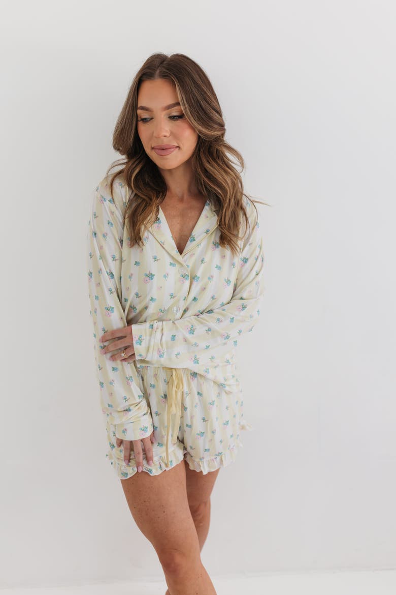 Harper Long Sleeve Short Sleepwear Set, Alternate, color, Yellow Floral Stripe