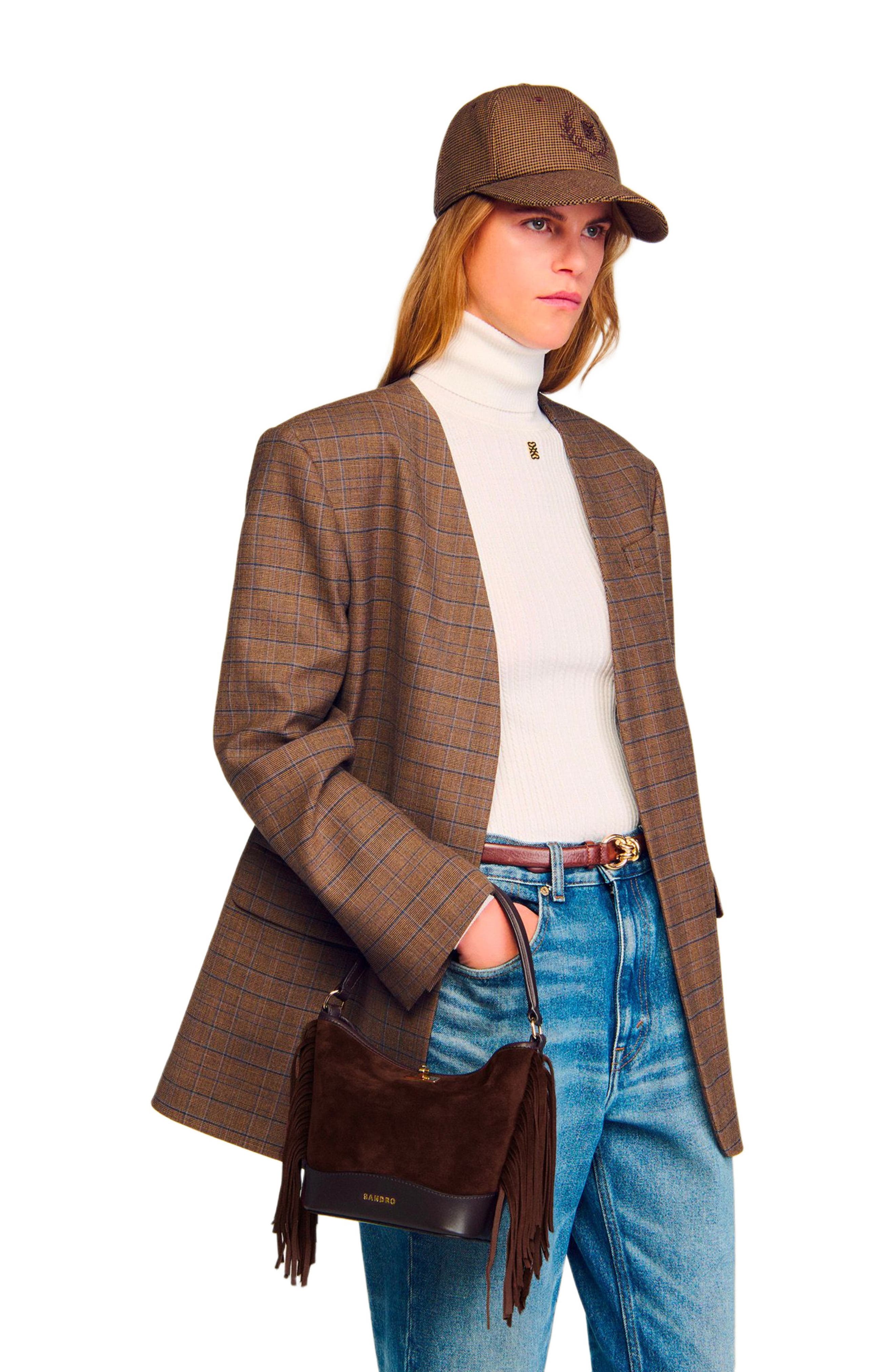 SANDRO TANGOSO fringed suede bag, Alternate, color, Mahogany