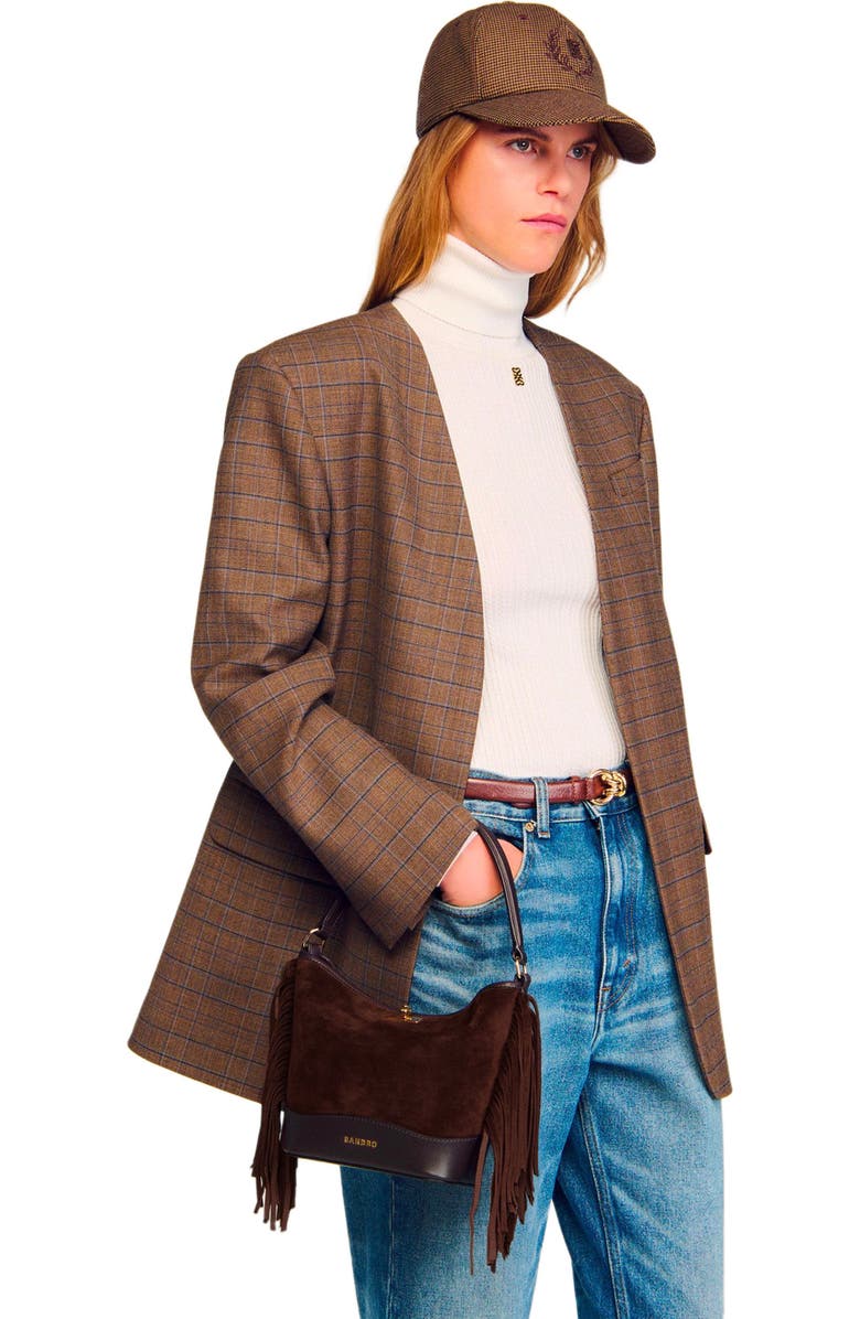 SANDRO TANGOSO fringed suede bag, Alternate, color, Mahogany