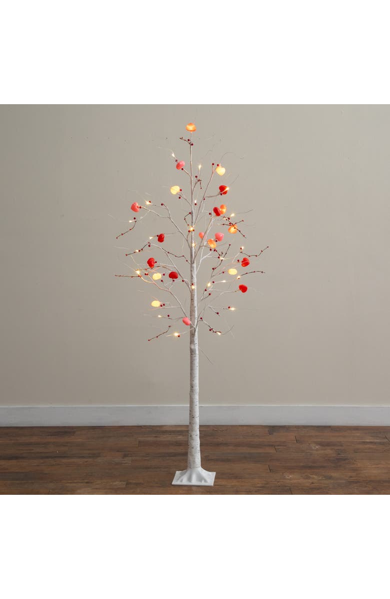 NEARLY NATURAL 6-ft Pre-Lit Artificial Valentine's Day Twig Tree with 96 Heart Shaped LED Lights and Red Berries, Alternate, color, White