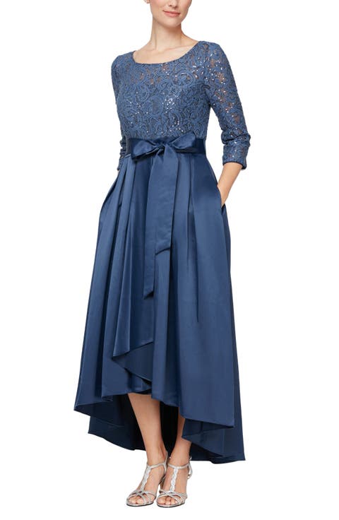 Alex Evenings☆上品ブルーロングジャケットレイヤードドレス Alex Evenings Embroidered Floral Stretch Tulle Scoop Neck 3
