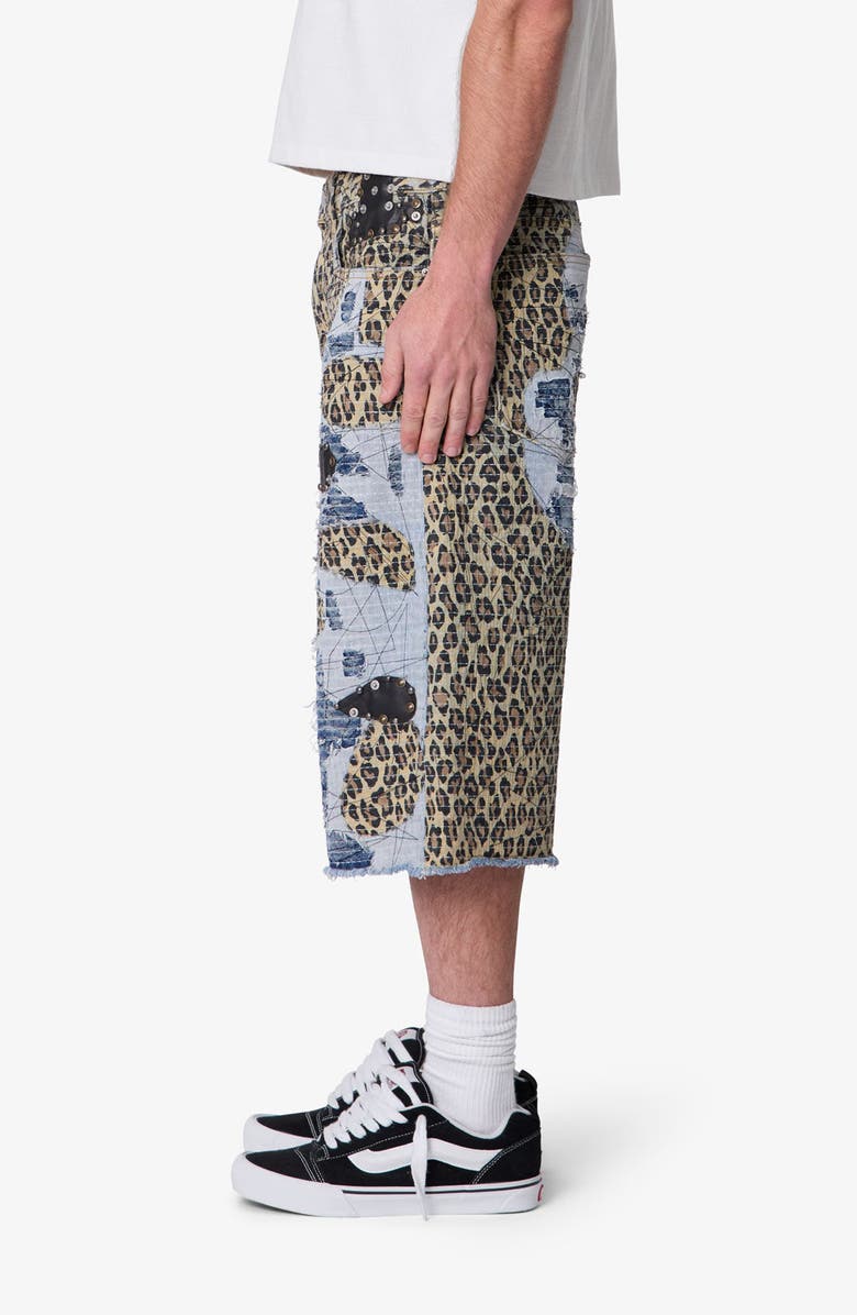 mnml Ultra Baggy Cheetah Boro Denim Shorts, Alternate, color, Khaki Multi
