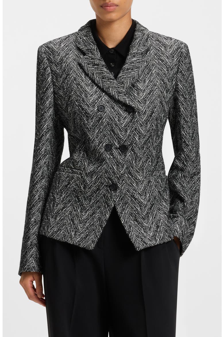 Jiarna Double Breasted Blazer, Main, color, MONOCHROME HERRINGBONE