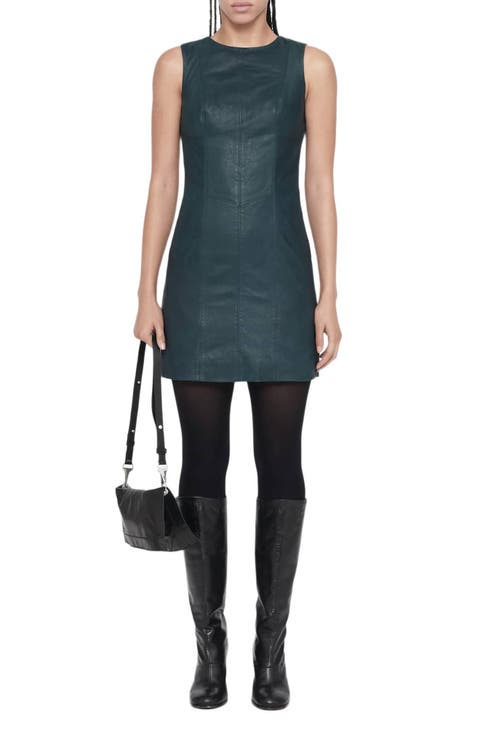 Vee Leather Sleeveless Shift Dress