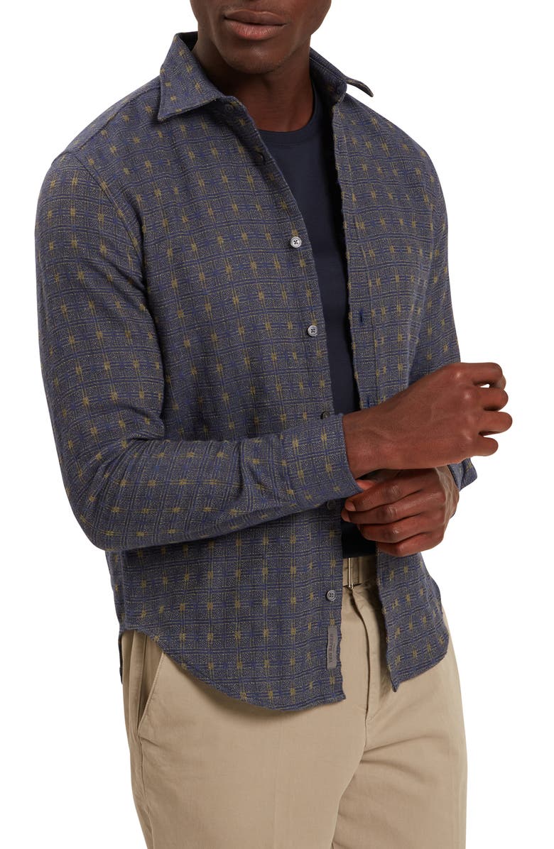 Ted Baker Vyser Geometric Jacquard Cotton Blend Button-Up Shirt, Main, color, Teal-Blue