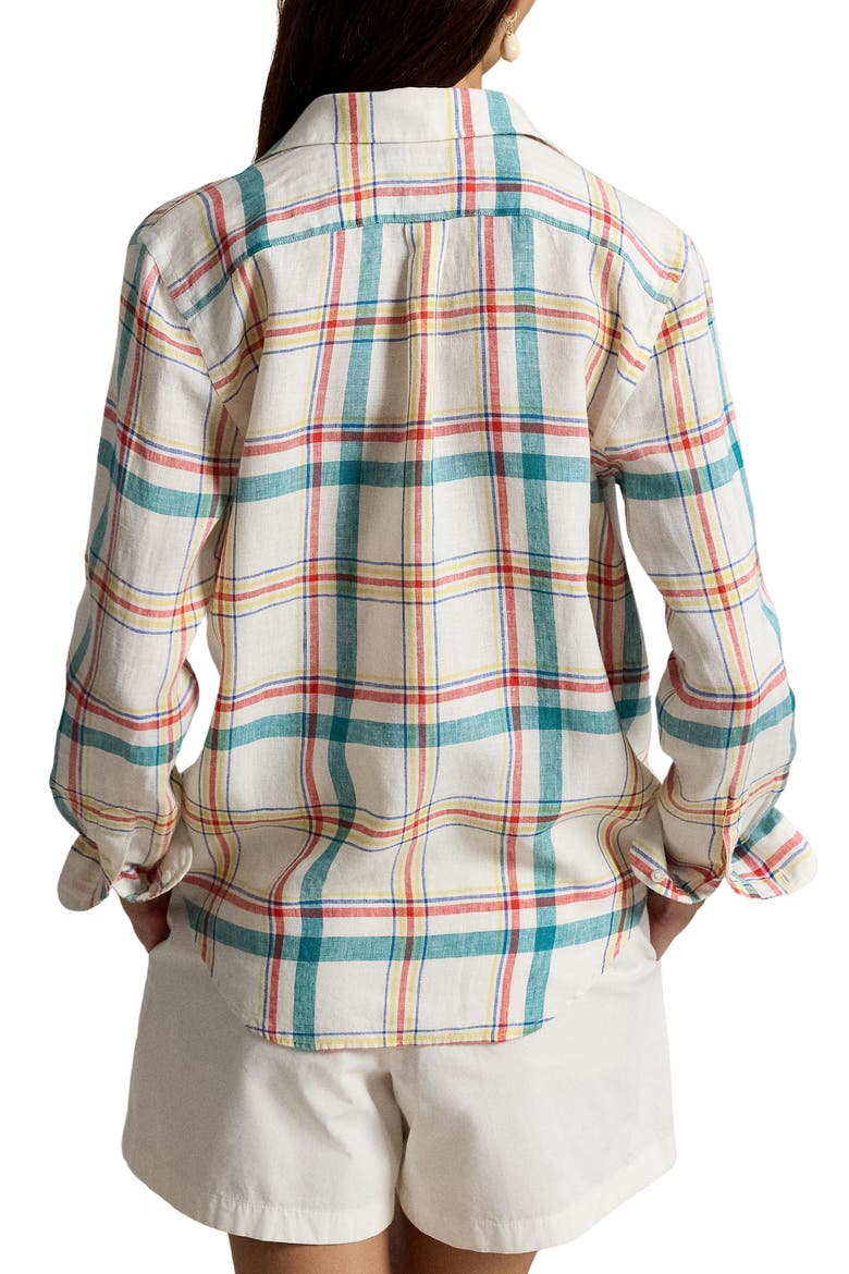 Plaid Linen Shirt, Alternate, color, 2017 WHITE-TEAL-RED MULTI