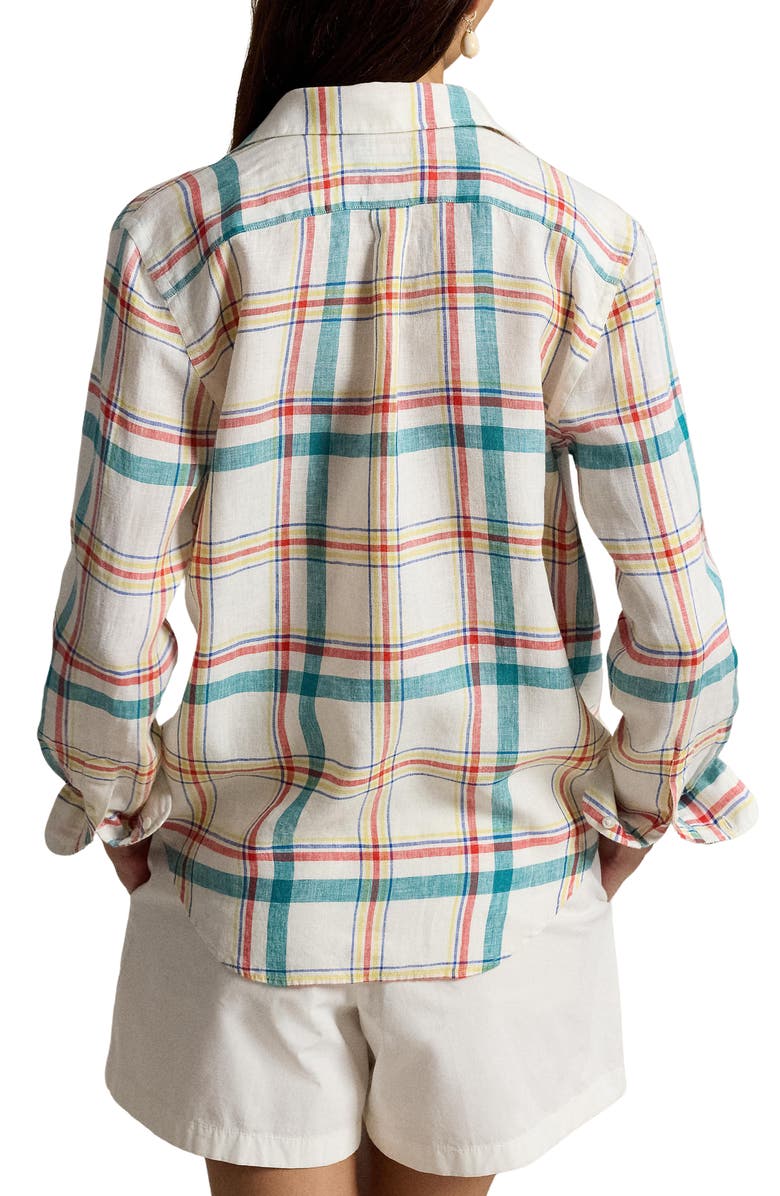 Polo Ralph Lauren Plaid Linen Shirt, Alternate, color, 2017 White-Teal-Red Multi
