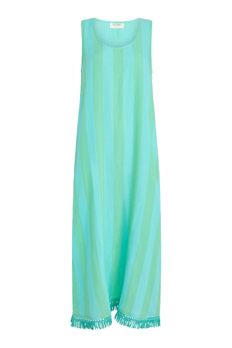 Positano Midi Tank Dress Cover-Up with Fringe, Alternate, color, Blue/Green