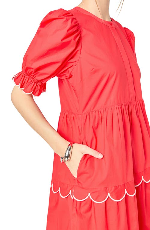 ENGLISH FACTORY ENGLISH FACTORY CONTRAST SCALLOPED TRIM COTTON MIDI DRESS