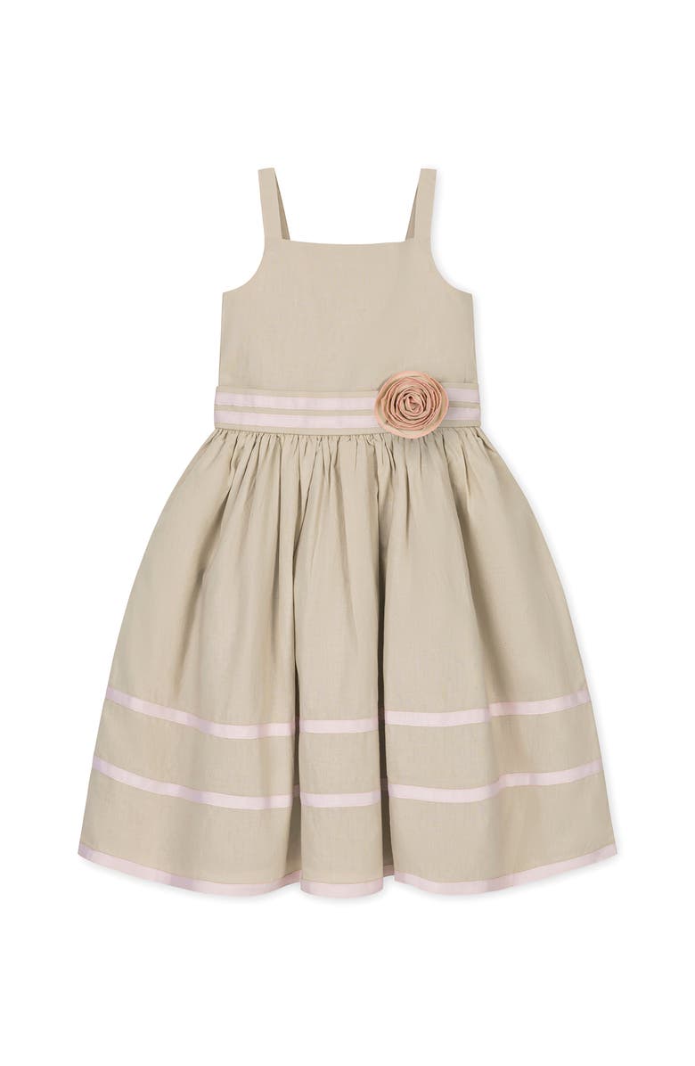 Hope & Henry Kids' Linen Cami Rosette Dress, Main, color, Sand Linen