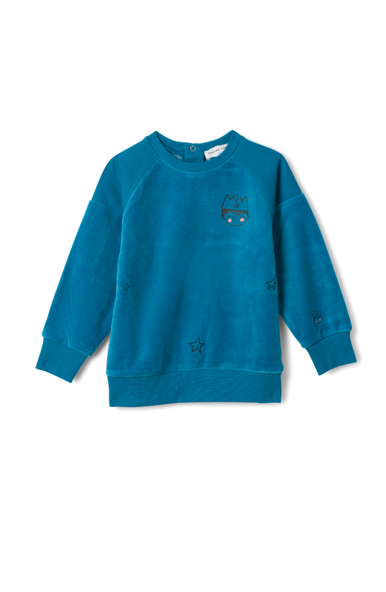 Charlotte & George Prince Print Cotton Velour Sweatshirt, Main, color, Blue Jay