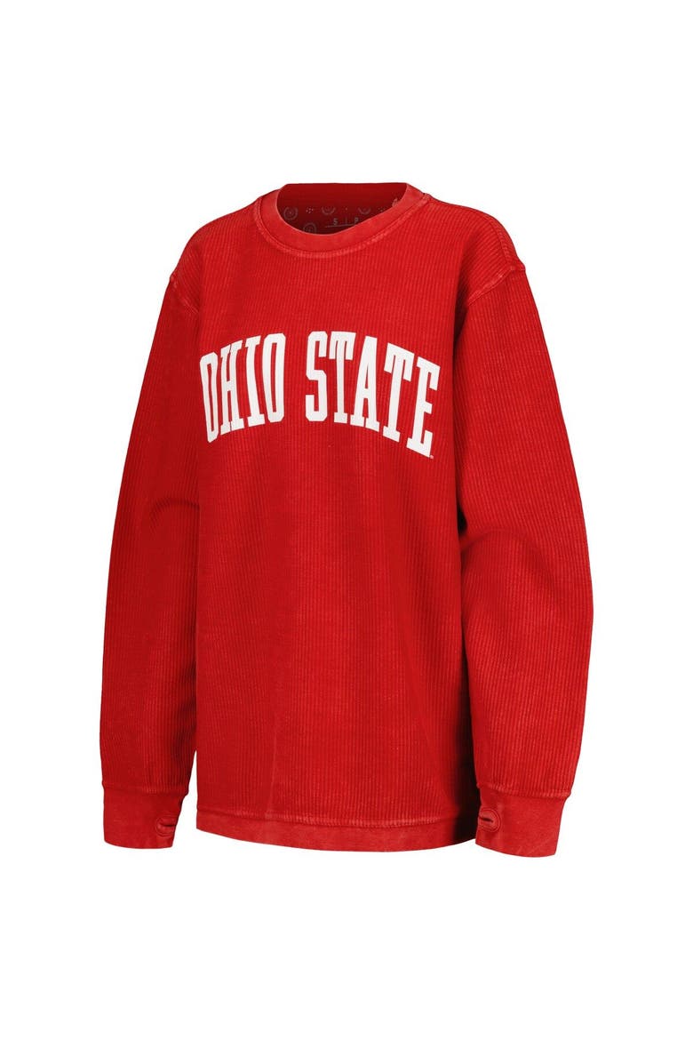 Women's Pressbox Scarlet Ohio State Buckeyes Comfy Corded Vintage Wash Basic Arch Pullover Sweatshirt, Alternate, color, Scarlet