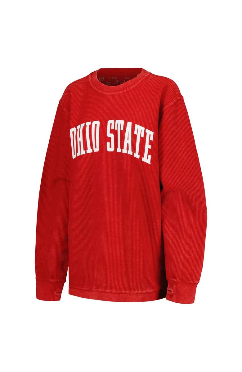 PRESSBOX Women's Pressbox Scarlet Ohio State Buckeyes Comfy Corded Vintage Wash Basic Arch Pullover Sweatshirt, Alternate, color, Scarlet