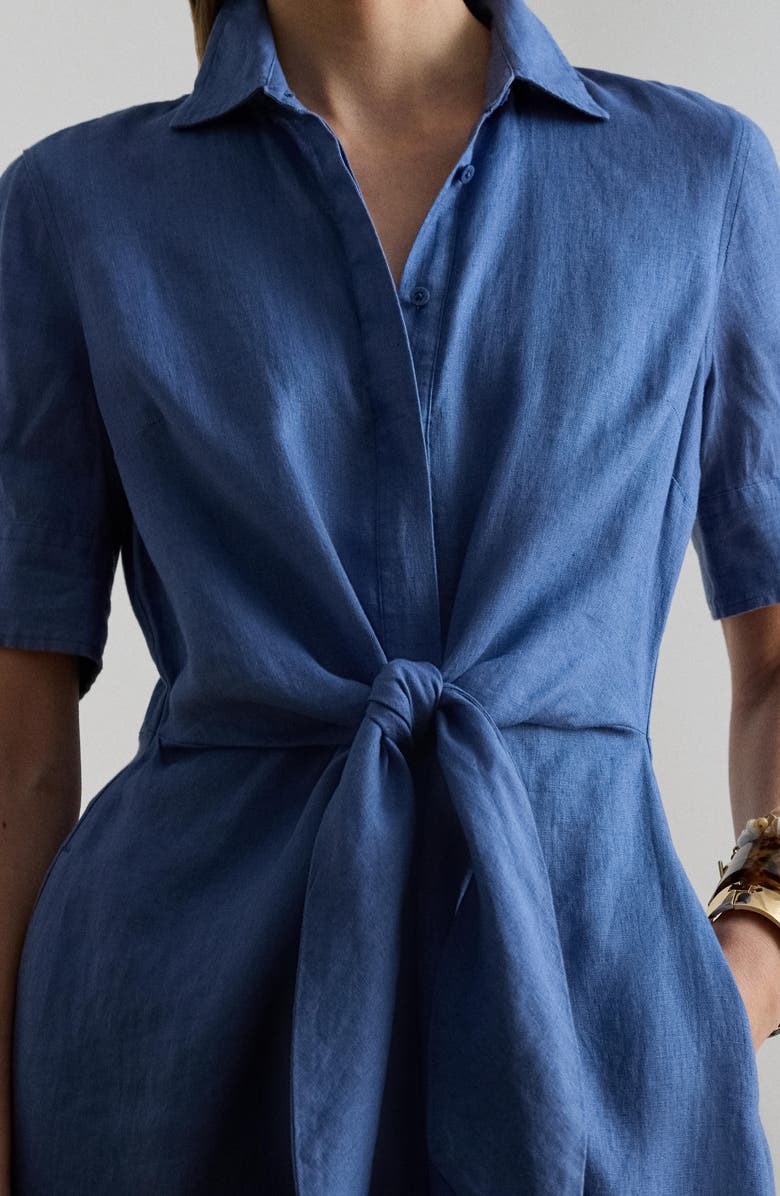 Lauren Ralph Lauren Tie Waist Linen Shirtdress, Alternate, color, Carson Blue