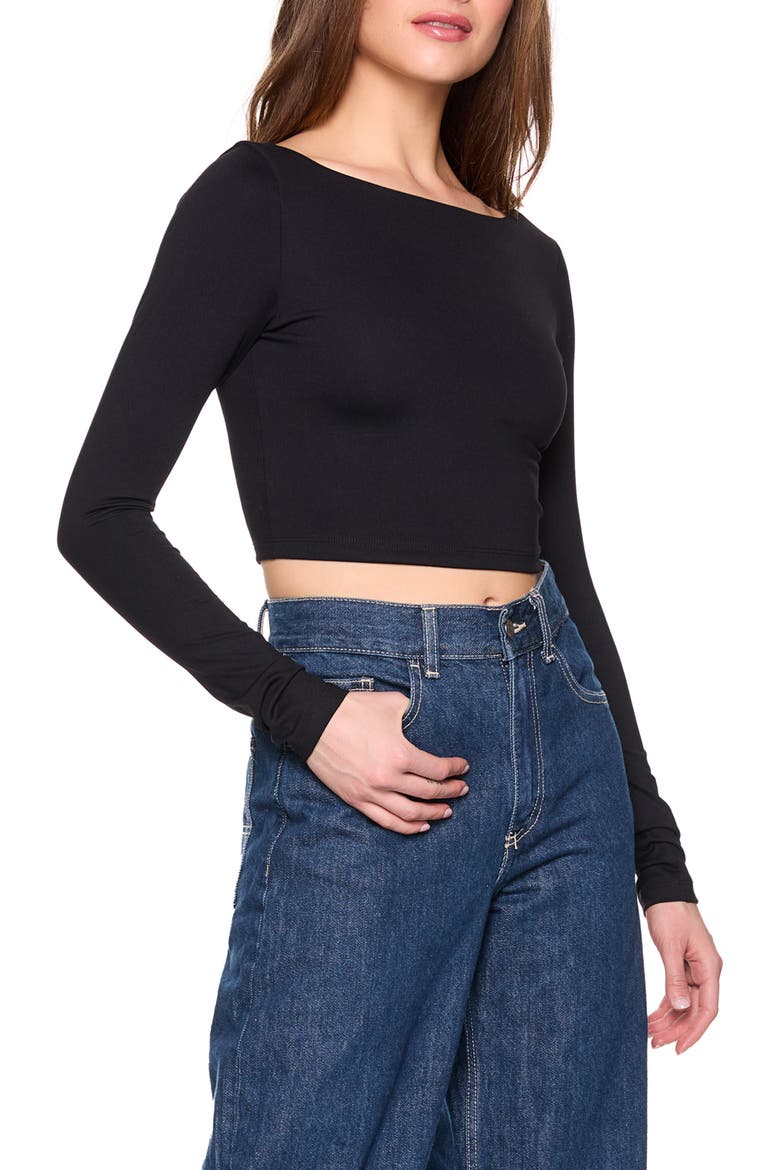 Scoop Back Crop Top, Alternate, color, BLACK