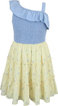 Zunie Kids' One Shoulder Smocked Dress