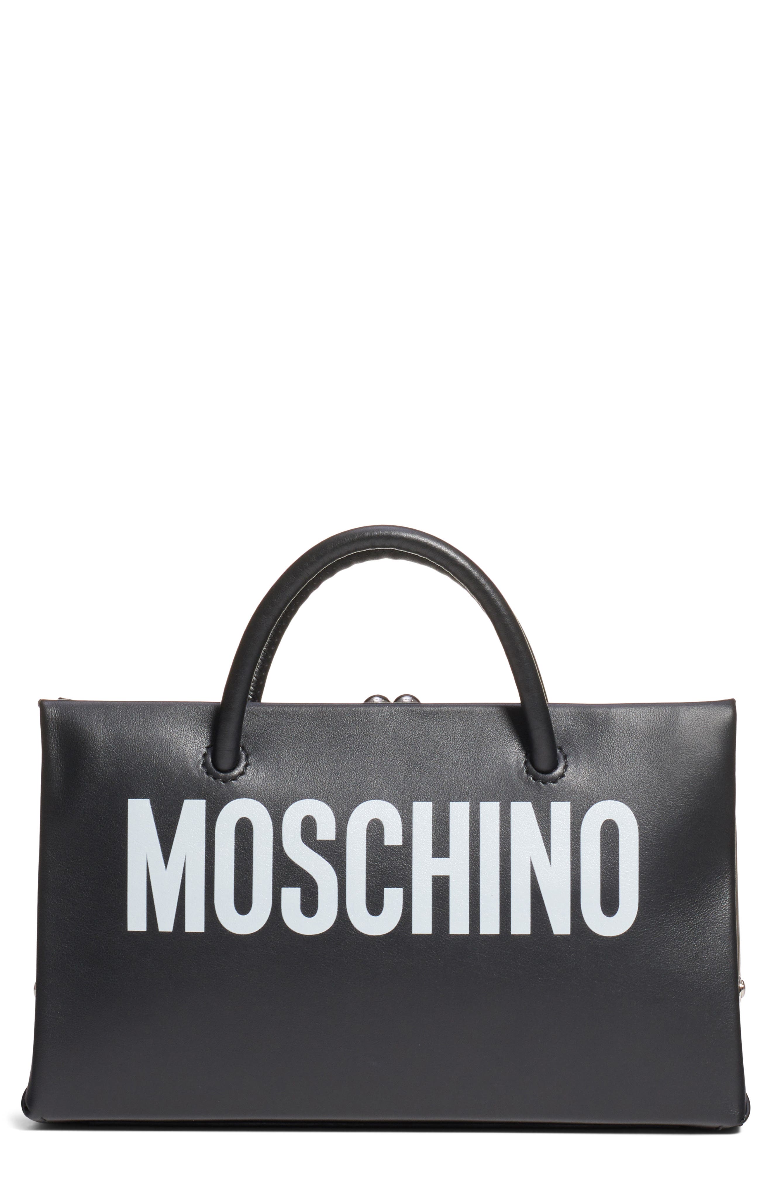 Moschino Small Calfskin Leather Shopper Clutch, Main, color, 