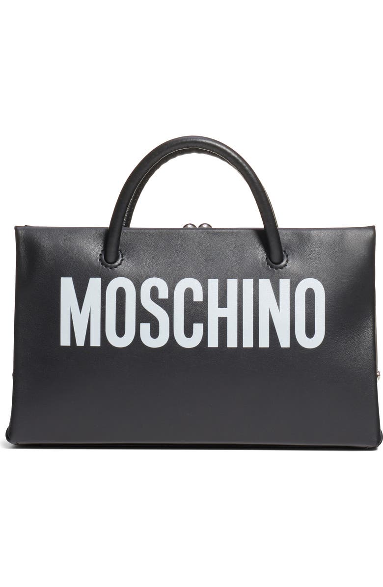 Moschino Small Calfskin Leather Shopper Clutch, Main, color,