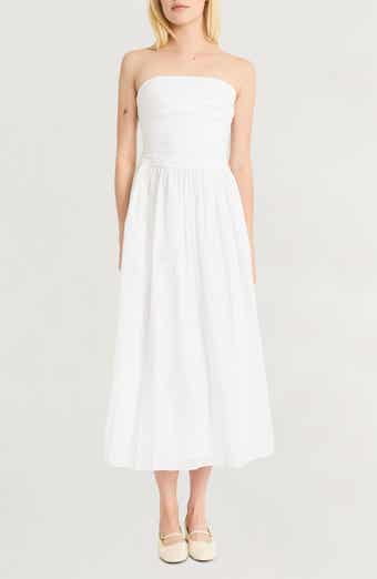 Luxely Pleated Strapless Cotton Midi Dress