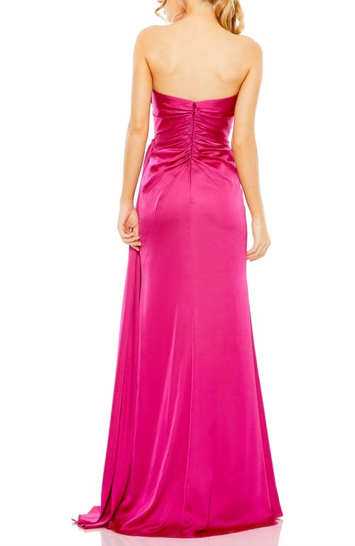 Mac Duggal Strapless Embellished Sweet Heart Neckline Satin Gown In Magenta