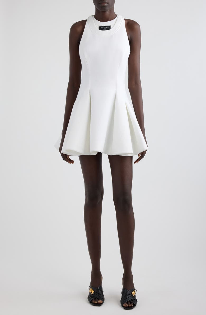 Balmain Pleated Fit & Flare Tweed Minidress, Main, color, 