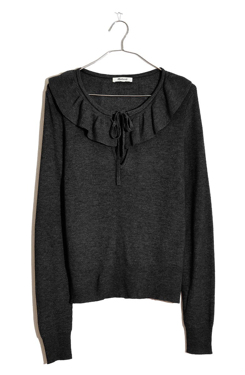 Madewell Tie Neck Ruffle Pullover Sweater, Main, color,