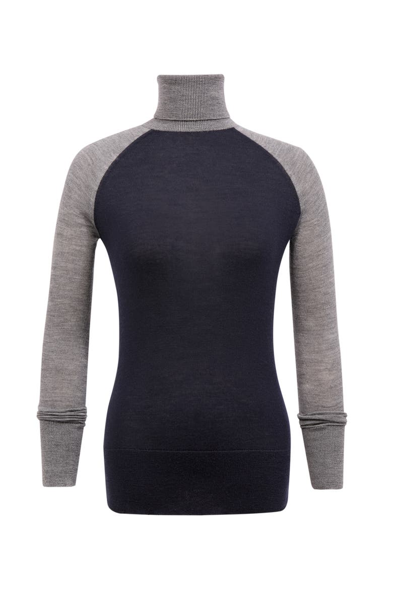 Merino Colour Block Roll Neck Sweater, Alternate, color, NAVY / GREY