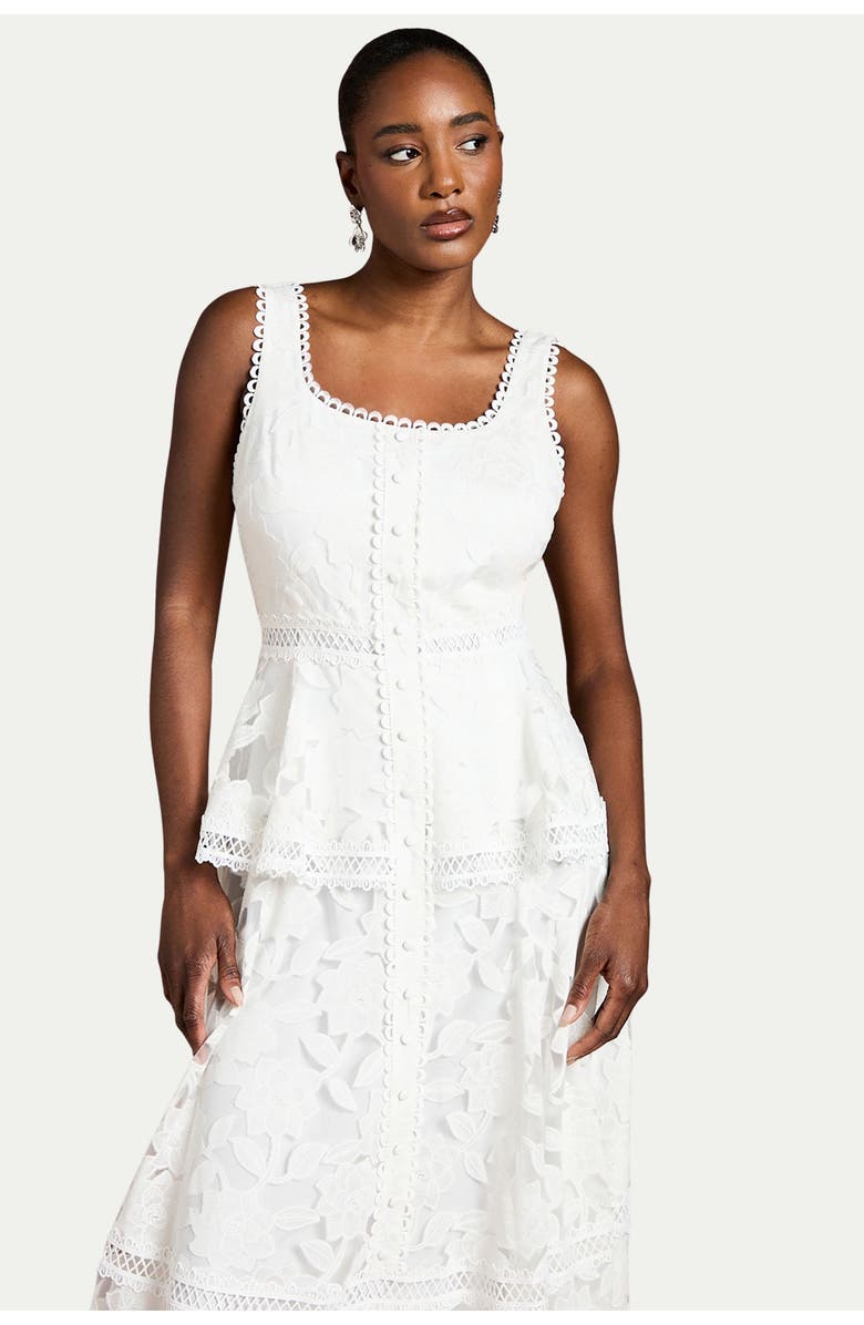 Coast Peplum Hem Button Down Lace Midi Dress, Alternate, color, Ivory