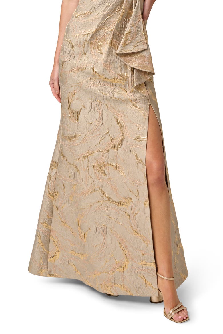 Strapless Metallic Jacquard Draped Gown, Alternate, color, MINK